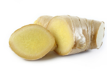 cut ginger on white background