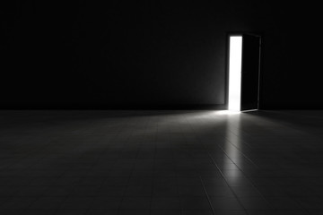 Open door to dark room with bright light shining in.  Background - obrazy, fototapety, plakaty