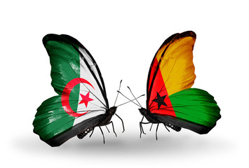 Two butterflies with flags Algeria and Guinea Bissau