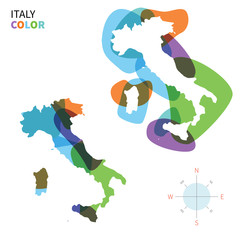Abstract vector color map of Italy with transparent paint effect