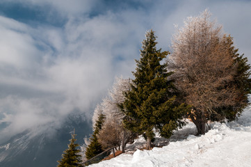 Winter view of mountains, Dolomites, Italy.