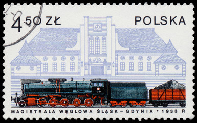 Stamp printed in Poland shows steam locomotive