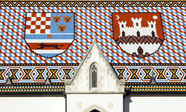 Historic roof of St Mark's Church in Zagreb, Croatia