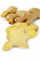 fresh ginger on white