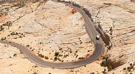 Landscape panorama of curved Mountain road