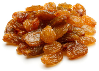 Yellow sultanas raisins isolated on white background cutout
