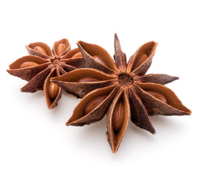 Star anise spice fruits and seeds isolated on white background c