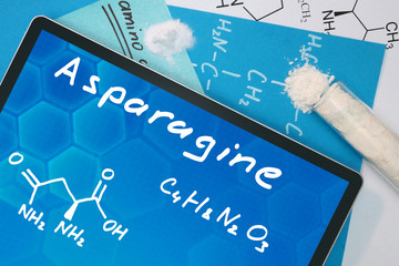Tablet with the chemical formula of  Asparagine . Amino acids.