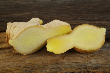 fresh ginger on wooden