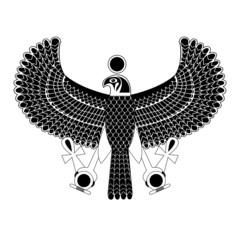 Black and white ancient egyptian symbol of Horus the falcon god