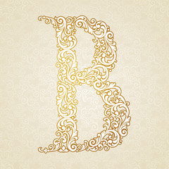 Gold font type letter B, uppercase.
