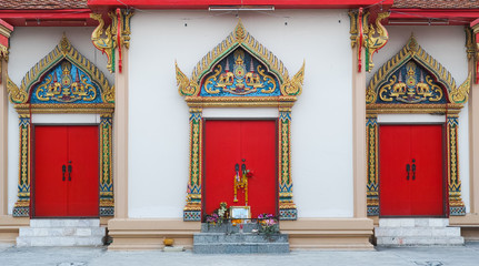 3 red temple doors