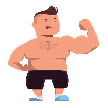 Strong man showing off vector illustration cartoon character