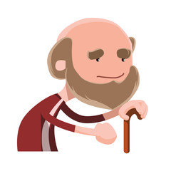 Old guy holding walking stick illustration cartoon character