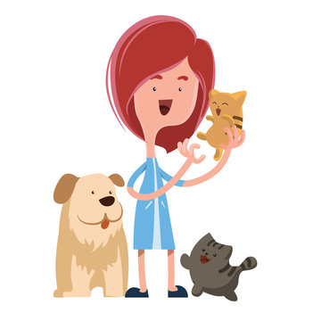 Girl holding cute pets vector illustration cartoon character