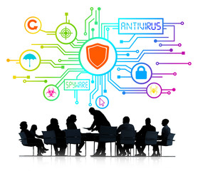 Silhouettes Business People Antivirus Meeting Concept