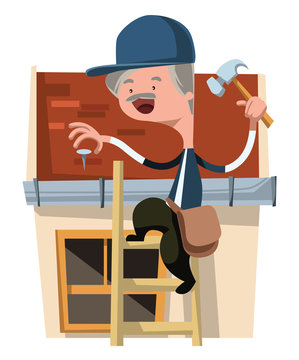 House craft worker fixing vector illustration cartoon character