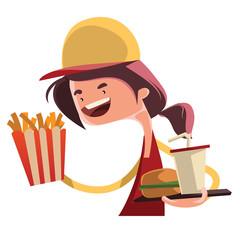Girl work at fast food restaurant illustration cartoon character
