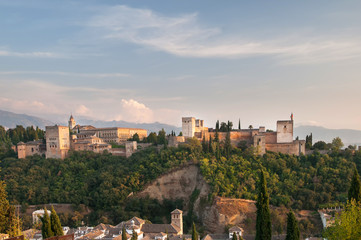 view of ancient arabic fortress of Alhambra, Granada, Spain.