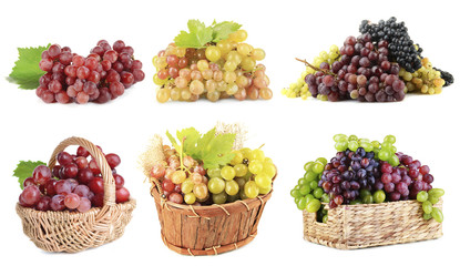 Assortment of ripe sweet grape isolated on white