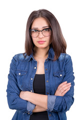 stylish girl in glasses with crossed hands
