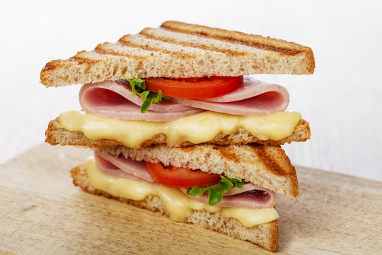 Fototapeta toast sandwich grilled ham with cheese and tomatoes