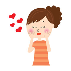 An illustration of a young woman in love with hearts