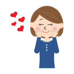 An illustration of a young woman in love with hearts