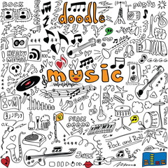 big set doodle music symbols isolated on white background
