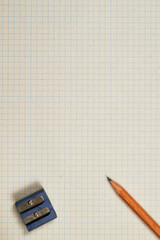 pencil, sharpener and sheet