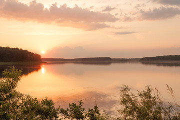 Fototapeta na wymiar Early morning on the lake near Zhytomyr, Ukraine