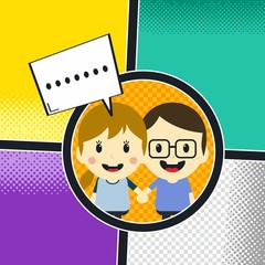 comic template element with speech bubble halftone art