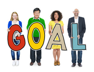 Obraz premium Multi-Ethnic Group of People Holding Text Goal Concept