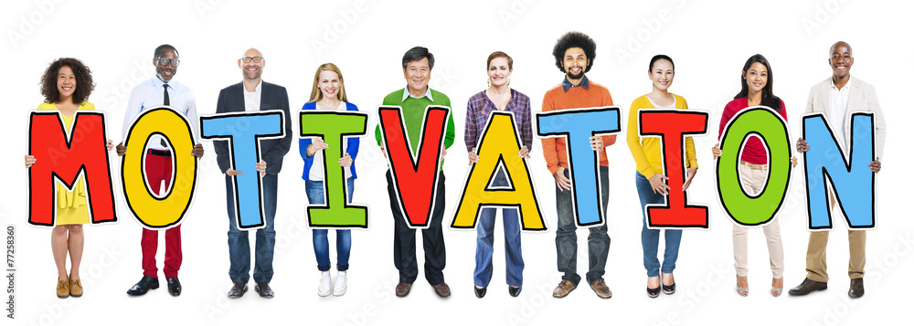 Sticker Group People Standing Holding Motivation Letter - Stickers