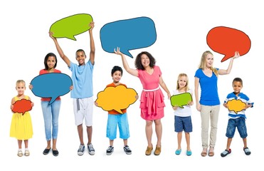Multiethnic Group People Speech Bubbles Concept