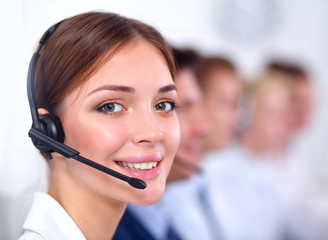 Attractive Smiling positive young businesspeople and colleagues