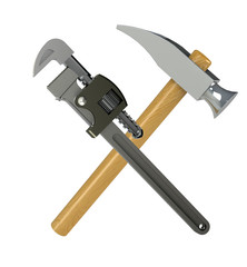 Service, tools - pipe wrench and hammer