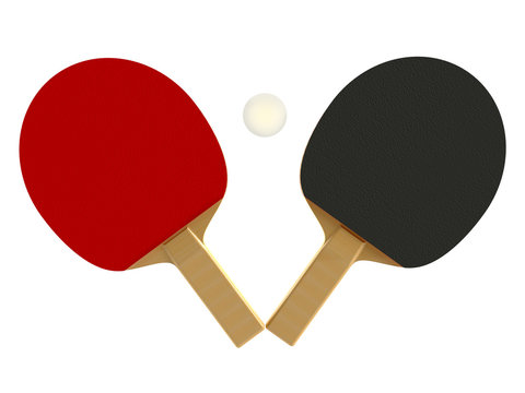ping pong, tennis racket and ball