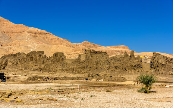 Walls of the Madinet Habu Temple on the West Bank of the Nile -