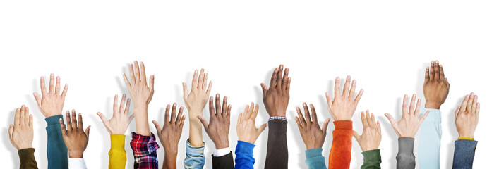 Group Multiethnic Diverse Hands Raised Concept