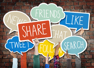 Hands Holding Speech Bubbles Social Media Word Concept