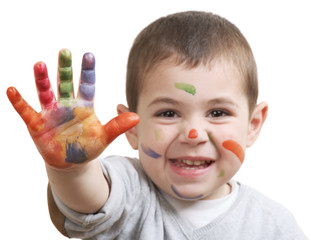 little boy with paints