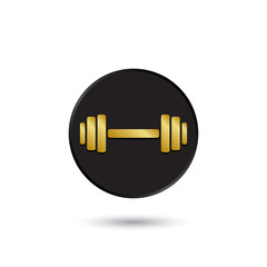 Simple gold on black dumbbell icon, logo