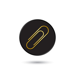 Simple gold on black paperclip icon, logo