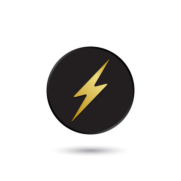 Simple gold on black lightning icon, logo