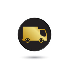 Simple gold on black truck icon, logo