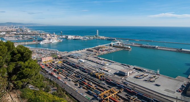 Main shipping port of Barcelona, Spain.