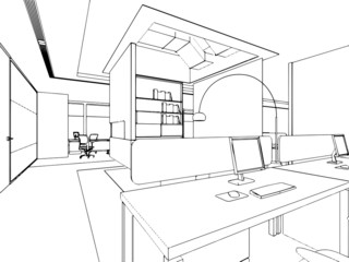 Fototapeta na wymiar outline sketch of a interior space