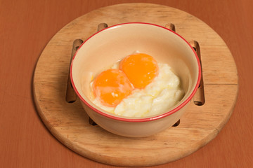 soft boiled egg on the brown table