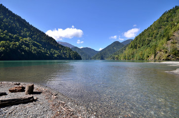 View of the mountain lake Rizza, Abkhazia